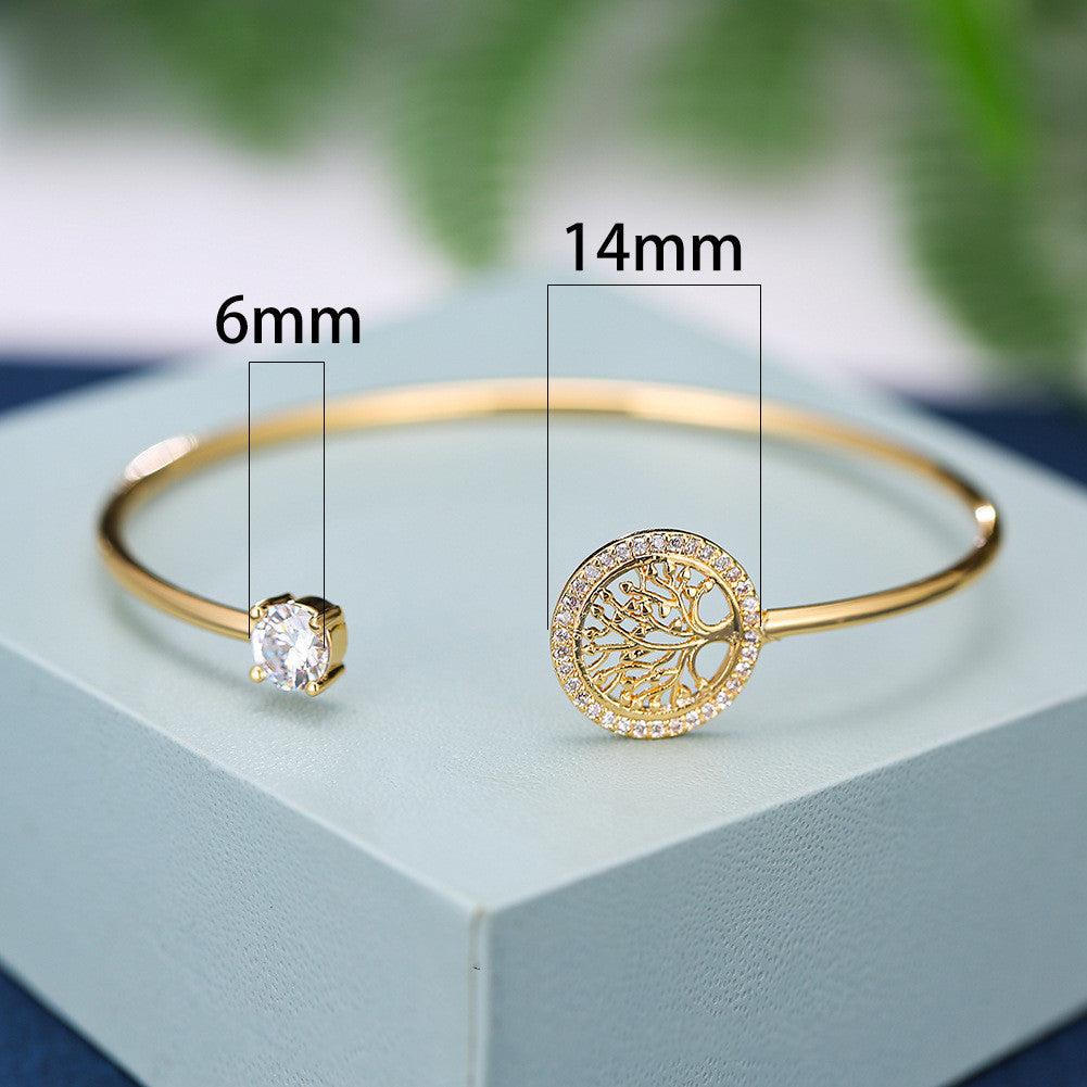 Gold Hope Tree White Diamond Bracelet Women Elegant Retro Style Jewelry