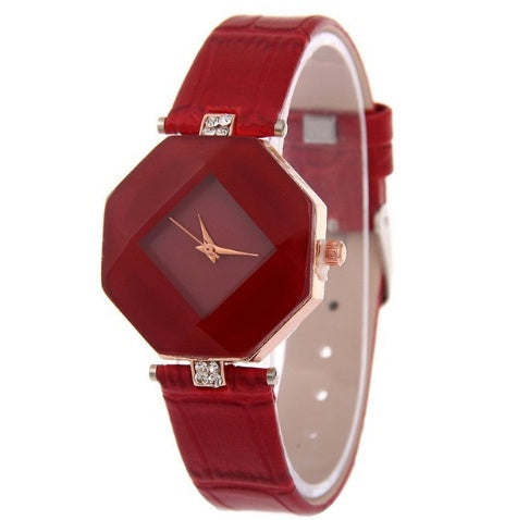 Diamond Shape Cut Dial Plate Fashion Watch