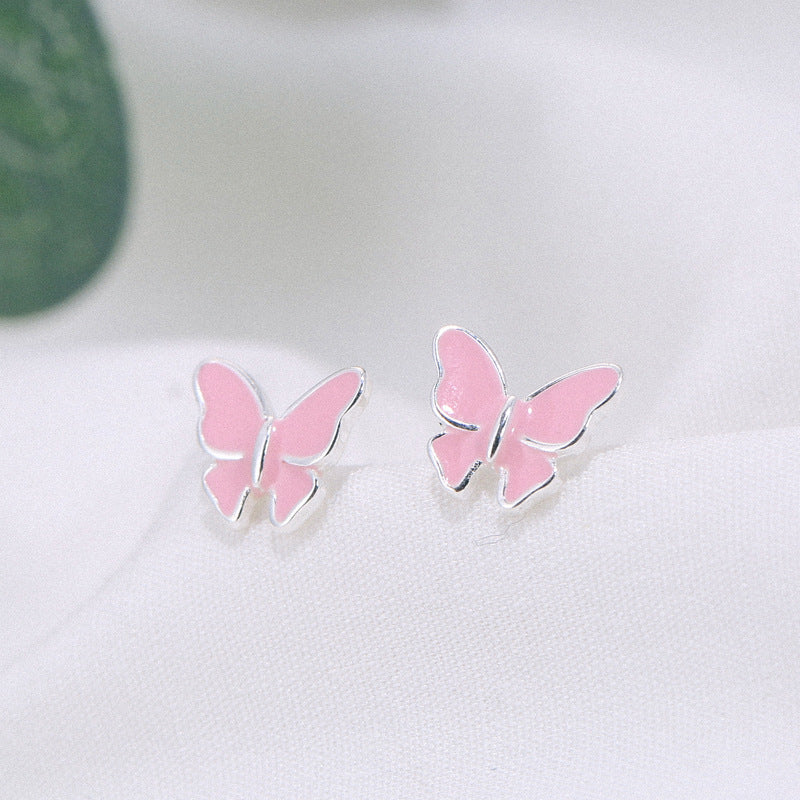 Sterling silver stud earrings literary cute butterfly stud earrings Korean fashion earrings