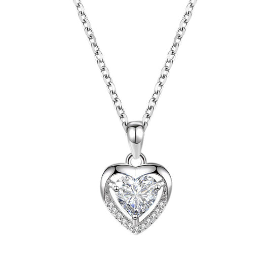Romantic 925 Sterling Silver Heart Rhinestone Necklace