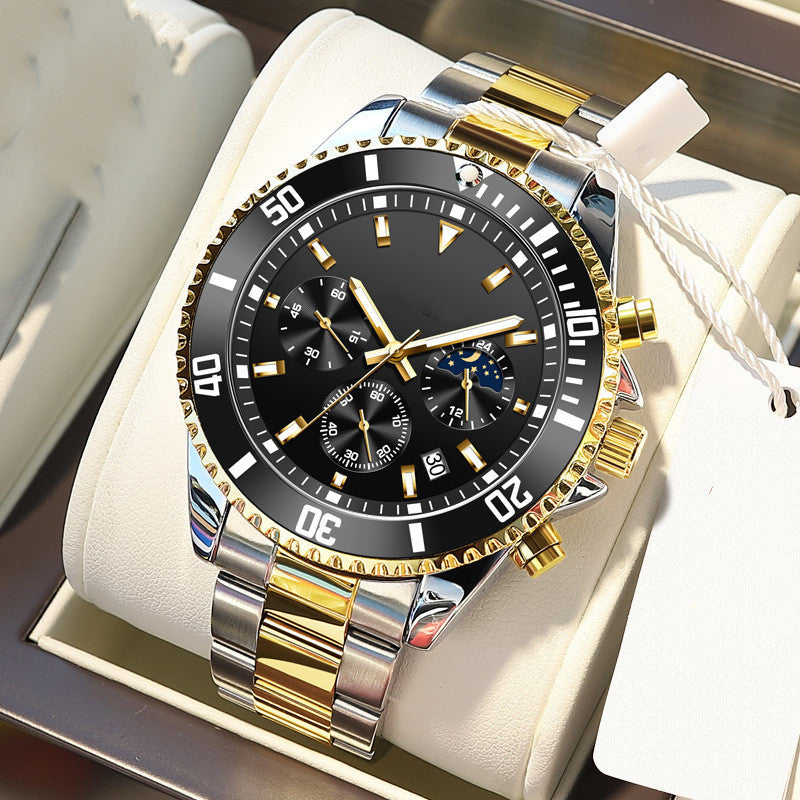 Men's Fashion Multifunctional Chronograph Three-eye Quartz Watch Waterproof Watch