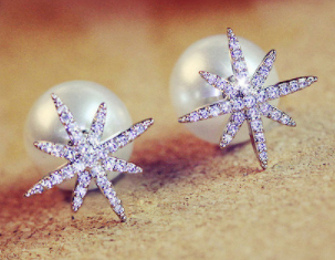 Zircon Snow Pearl Double-sided Earrings