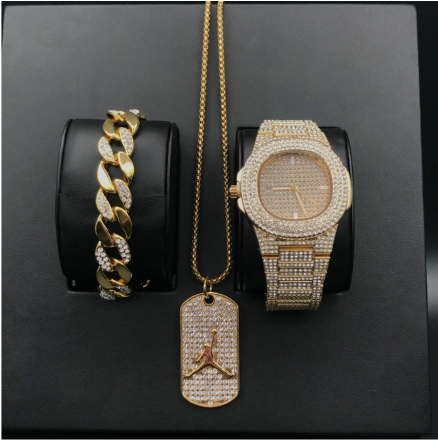 Men's Luxury Diamond Date Quartz Watch