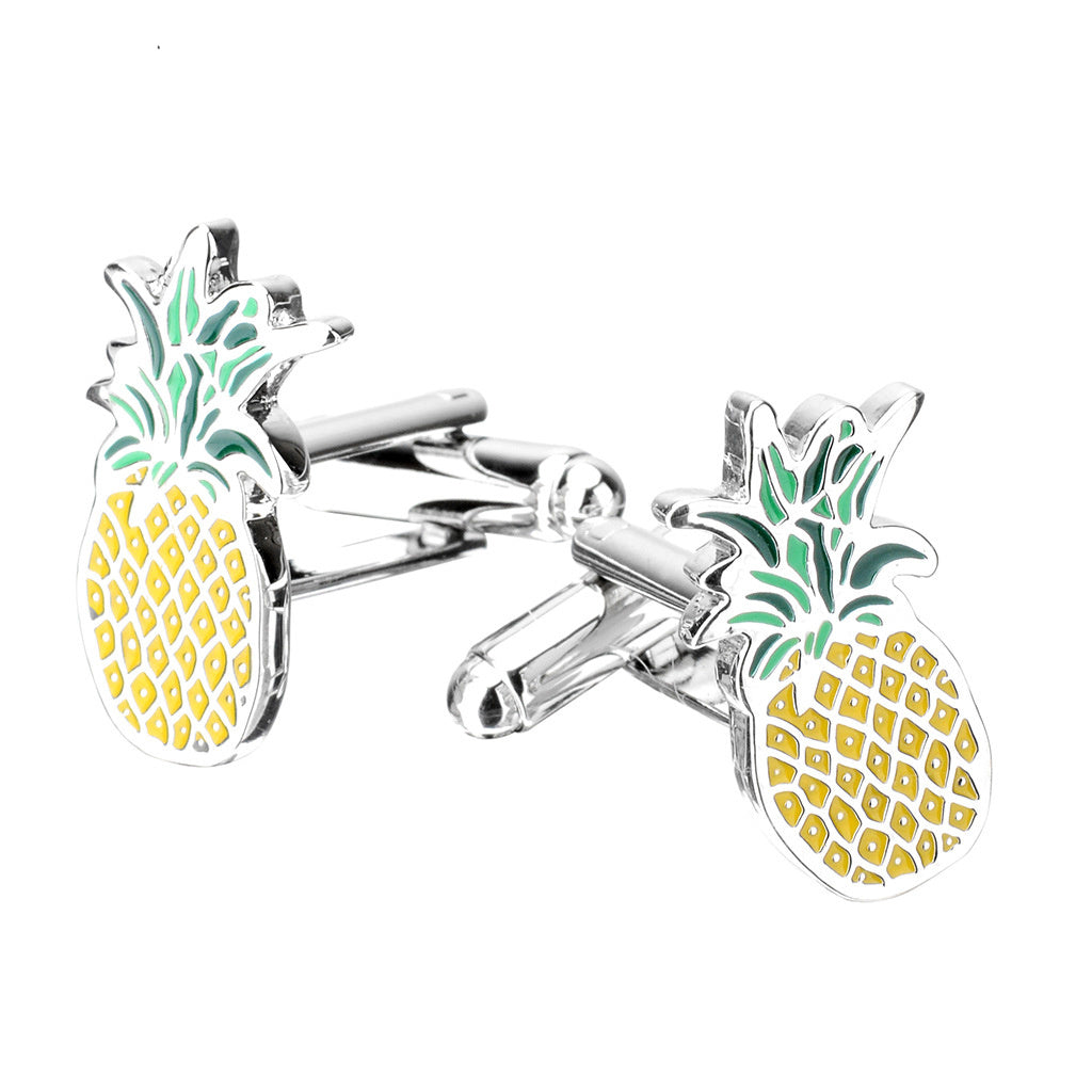 Pineapple Fruit Shaped Copper Metal Men's Shirt Cufflinks