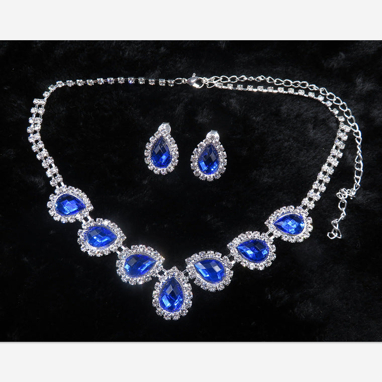 The new bride jewelry color diamond earrings necklace fashion necklace set can be customized