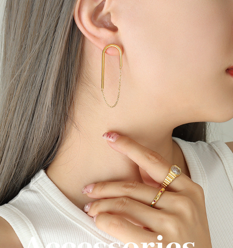 European And American Ins Style Chain U-shaped Ear Studs