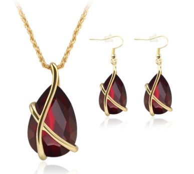 Gold Plated Crystal Stone Pendant Necklace Earrings Set