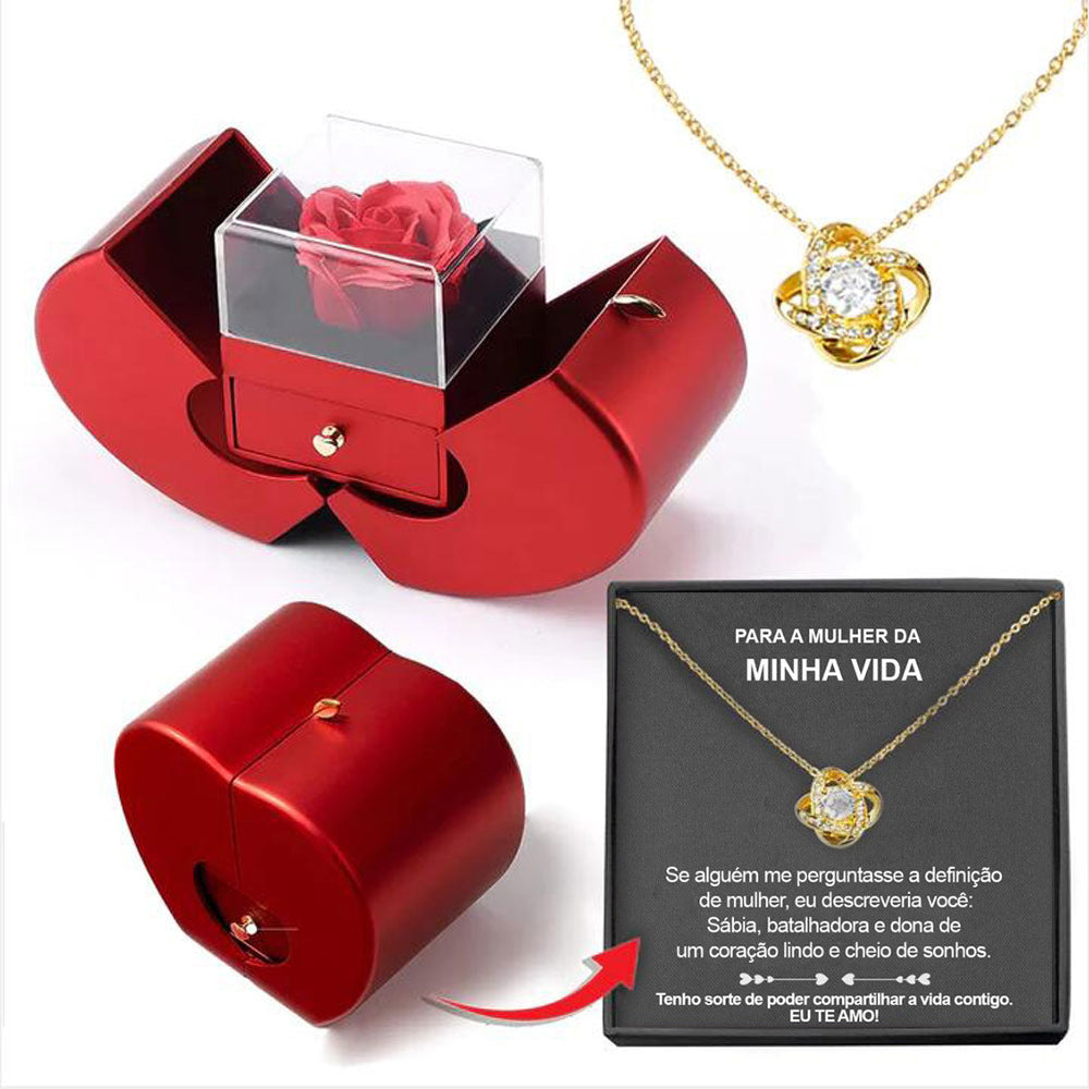 Red Apple Jewelry Box Set - Eternal Rose & Necklace Christmas Gift