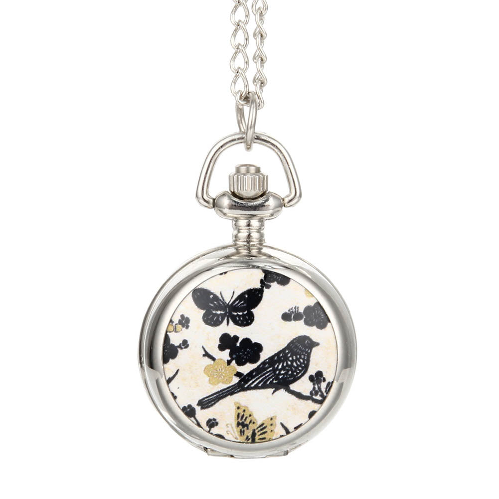 Ladies Magpie Enamel Pocket Watch