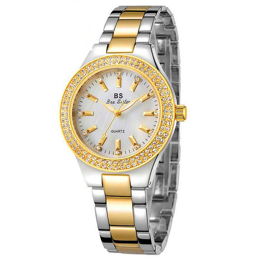 Elegant luxury full diamond small dial steel band quartz watch