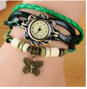 Vintage Layered Leather Strap Bracelet Watch