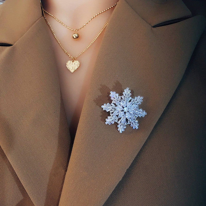 Multilayer Zircon Snowflake Brooch Women