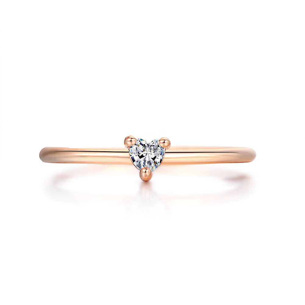 Simple And Fashionable Heart-shaped Women's Fine Ring With Zircon And Real Gold Plated