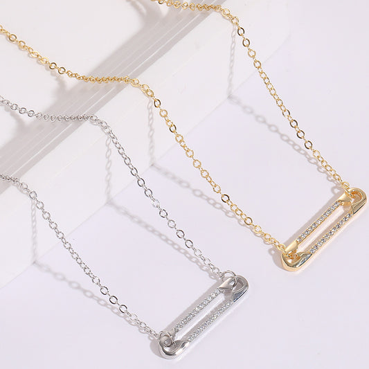 Modern Geometric Zircon Pin Pendant Necklace
