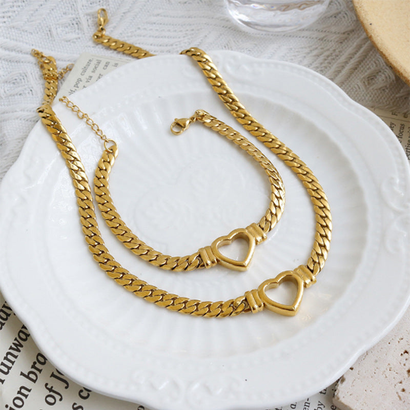 Luxurious Gold-Plated Heart Chain Set for Women