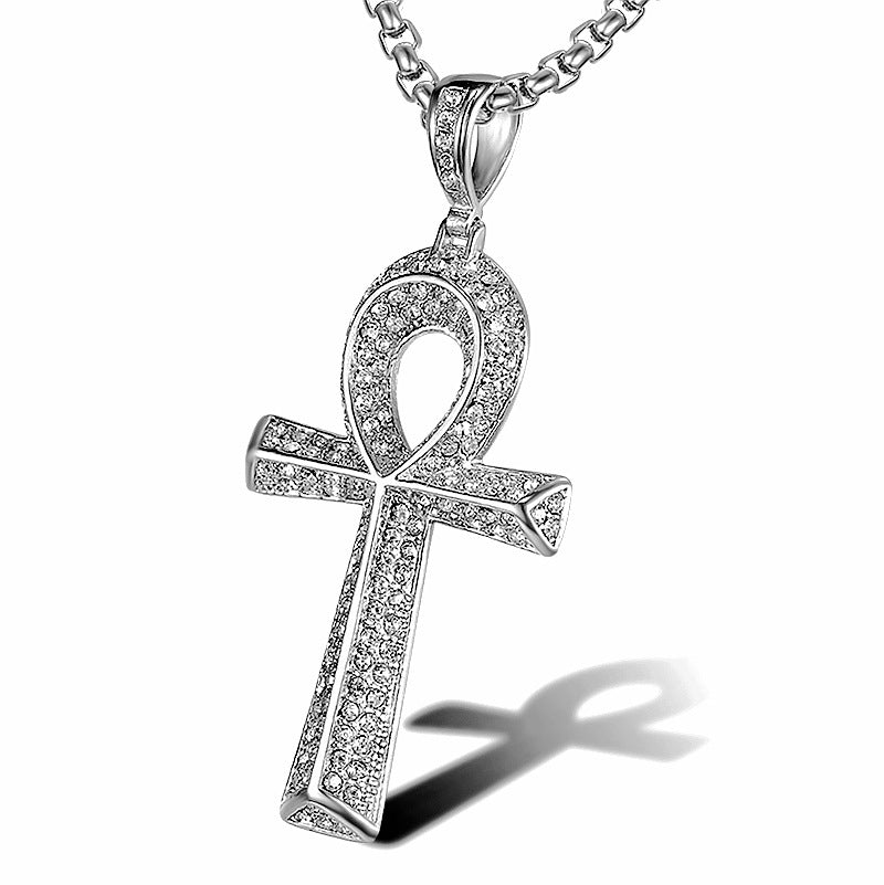 Mens Egyptian Ankh Cross Pendant With Stainless Steel Chain