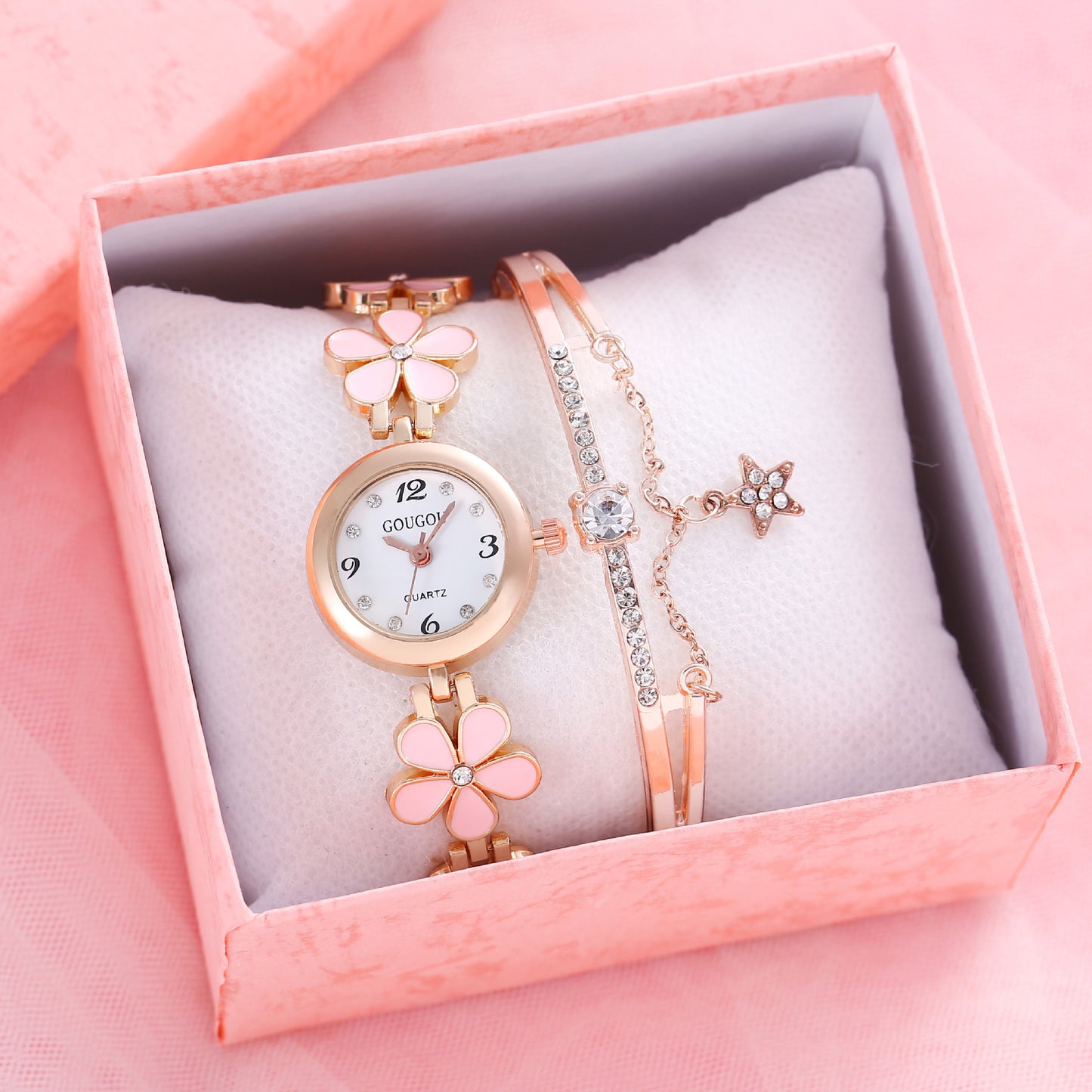 Floral Whisper Quartz Watch & Bracelet Set