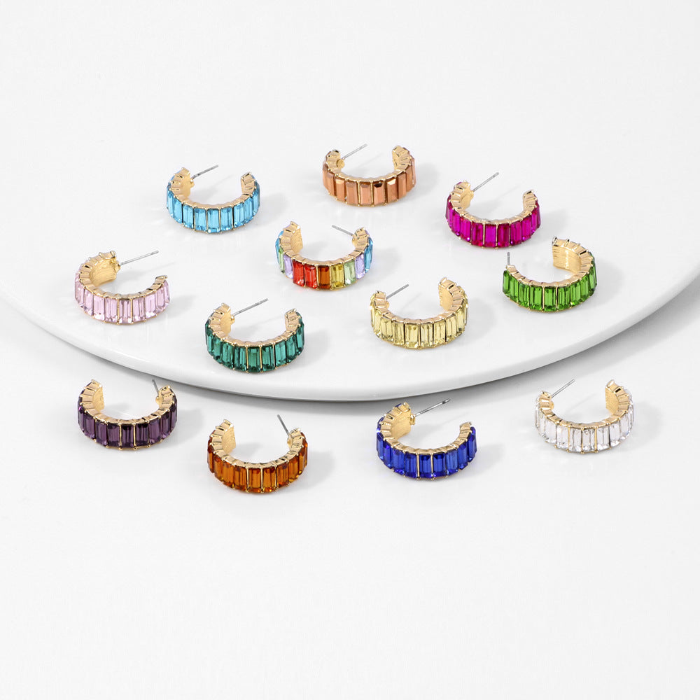 Multicolor C-Shape Gold Plated Earrings