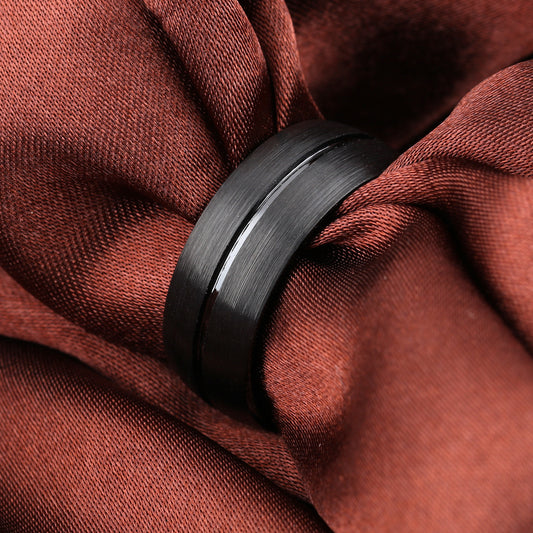 Men's Vintage Black Titanium Steel Groove Ring