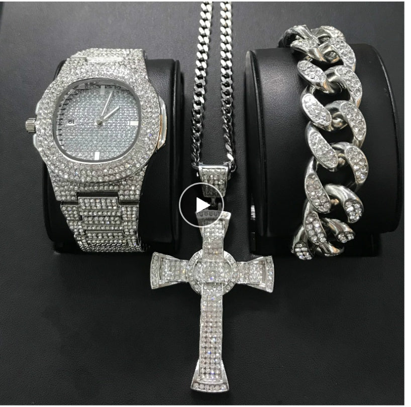 Men's Luxury Diamond Date Quartz Watch