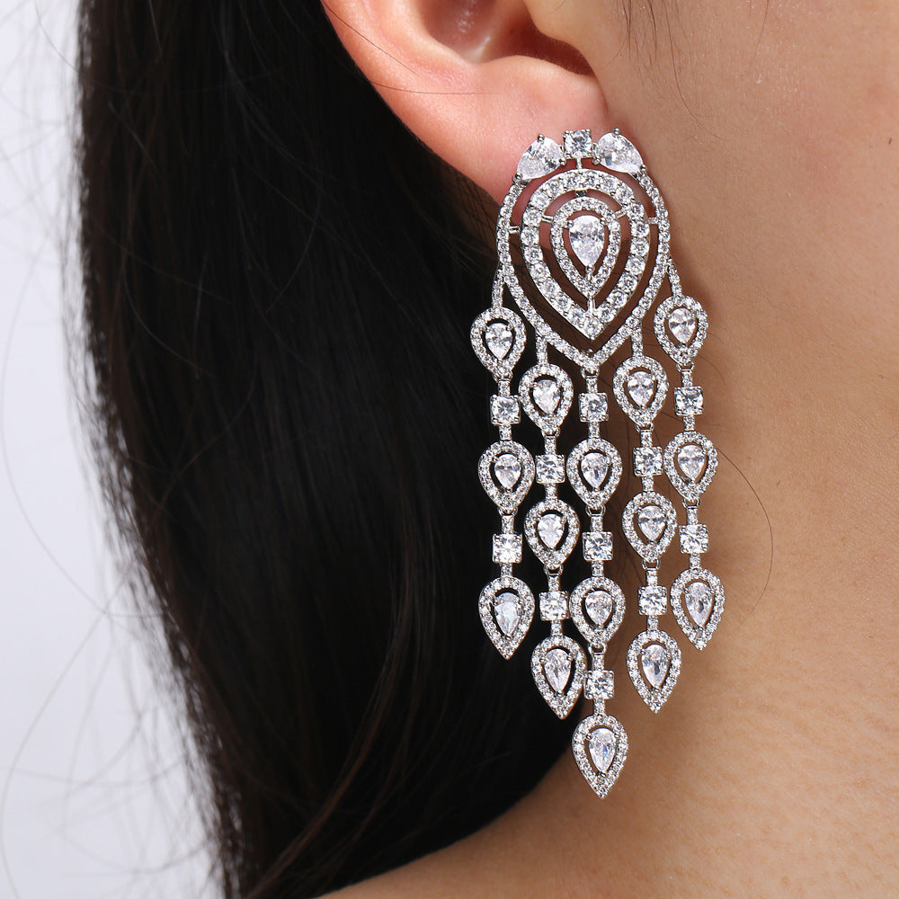 European And American Fashion Long Full Diamond Inlaid Exaggerated Large Earrings