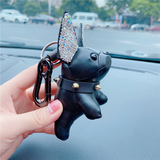 Creative Leather Diamond Dog Keychain