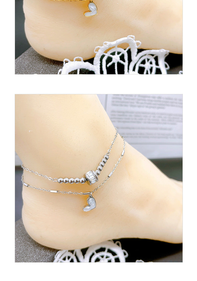 Zircon Transfer Beads Double-circle Anklet