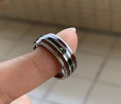8mm Tungsten Wedding Bands with Blue Opal Inlay