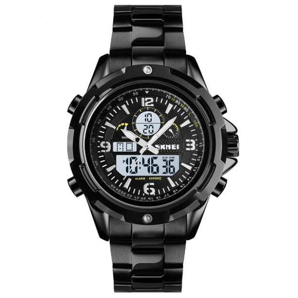 Sports steel band luminous dual display watch