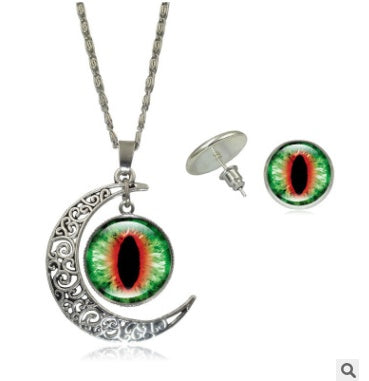 European and American fashion jewelry Color pupil eye series time gemstone necklace earrings Jewelry set