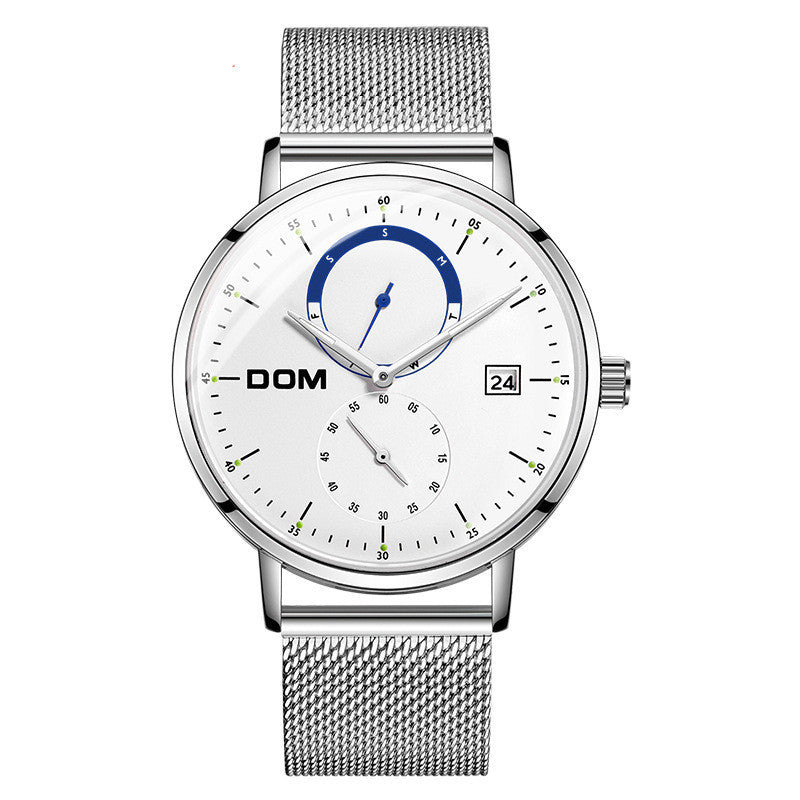 Men's ultra-thin minimalist calendar with quartz watch