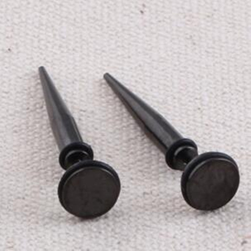 Black round tip long needle earring