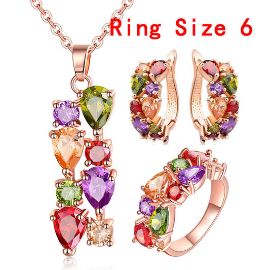 Shiny Zircon Hypoallergenic Necklace Earrings Ring Set
