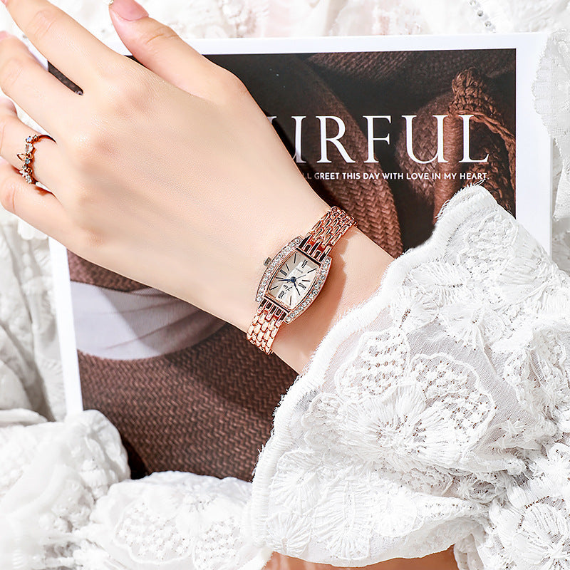 Exquisite Rectangle Ladies Quartz Watch with Diamond Accents