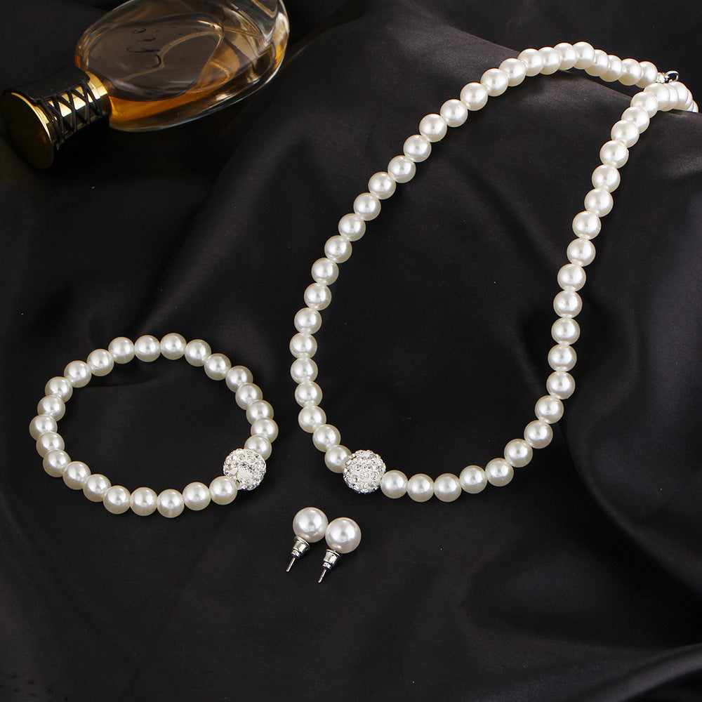 The new bride sweater chain necklace jewelry suite all-match diamond pearl necklace earrings bracelet set