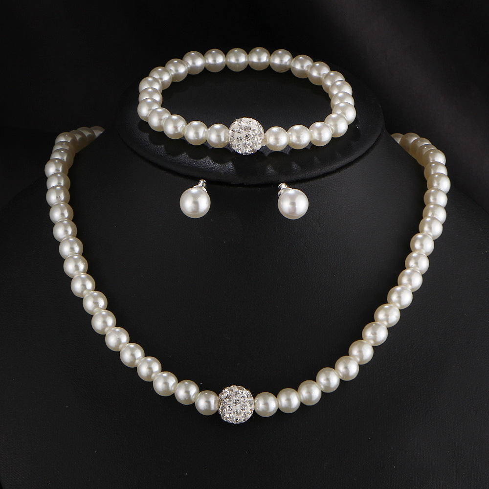 The new bride sweater chain necklace jewelry suite all-match diamond pearl necklace earrings bracelet set
