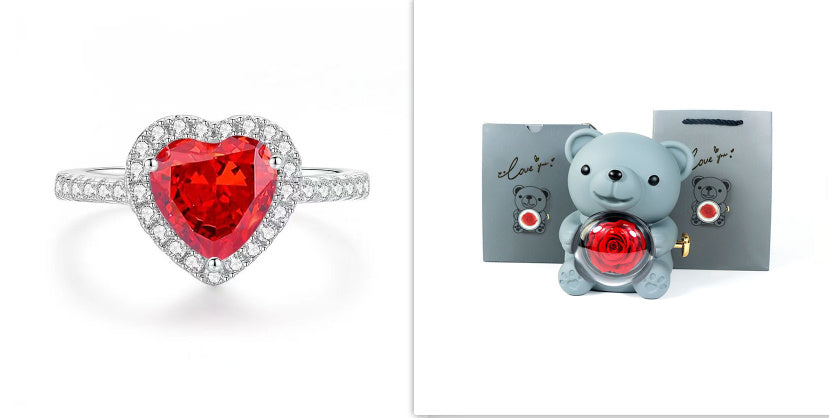 Eternal Rose Teddy Bear Gift Box with Rotating Jewelry Drawer
