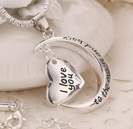 PGNX0411 I Love You to the Moon and Back Fashion Silver pendant Moon Heart shaped