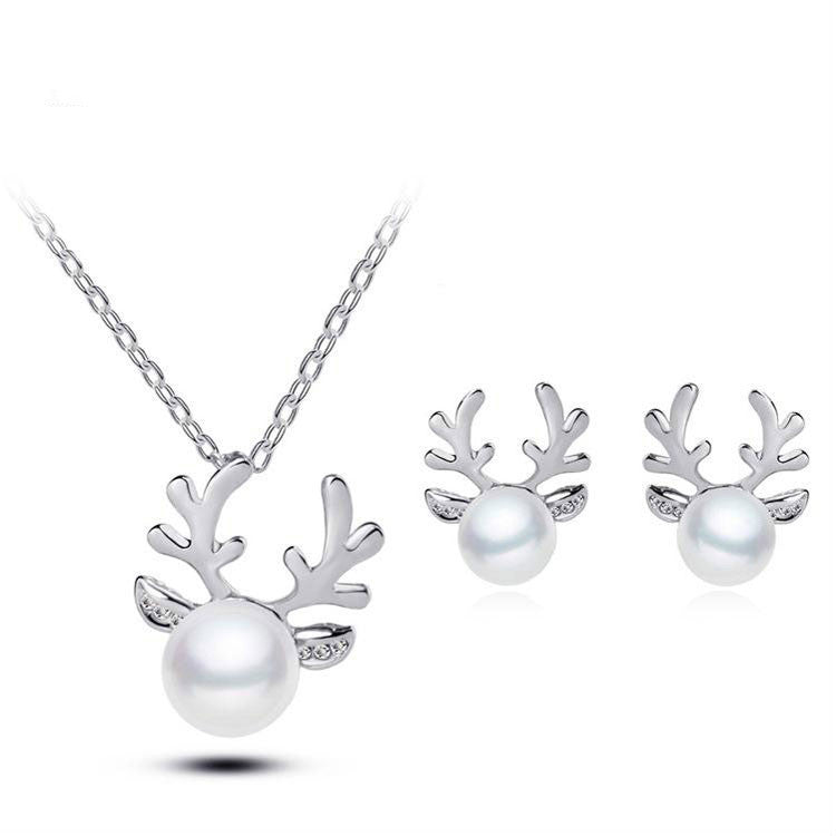 Europe and the United States foreign trade Pearl Necklace Earrings Set Diamond Wedding Jewelry Necklace Set bride antlers