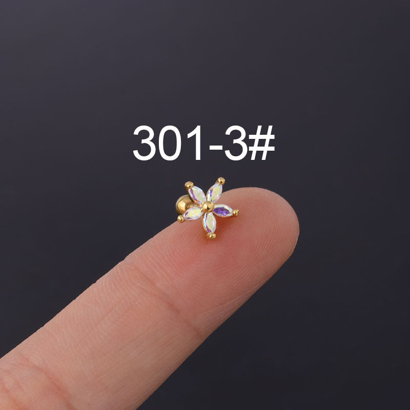 Colorful Zircon Daisy Flower Ear Bone Nail Stainless Steel Thin Rod Puncture Screw Ball