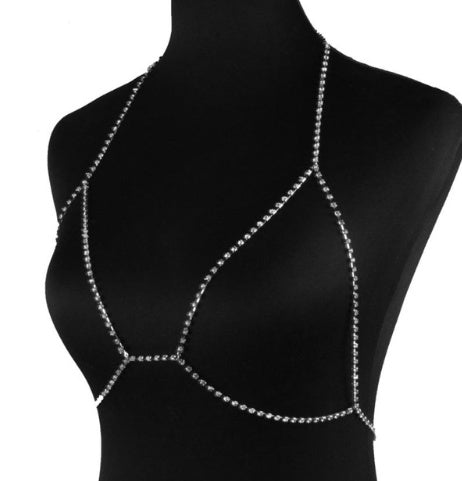 Jewelry Popular Shining Rhinestone Halter Necklace Bikini Beach Body Chain