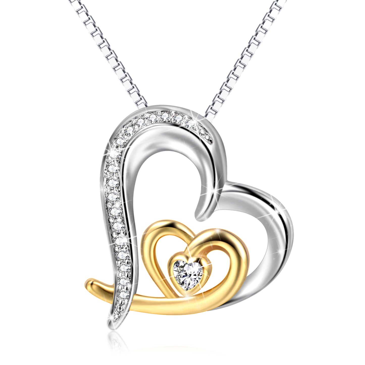 Two-tone Entwined Hearts Pendant Necklace with Micro-inlaid Zircon Clavicle Chain