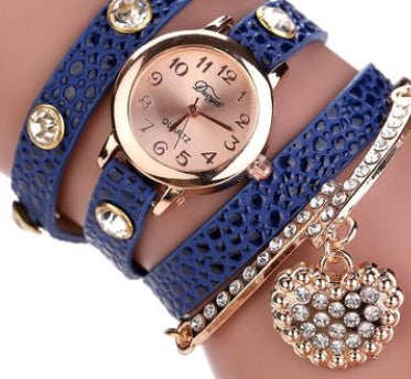 Brand watch lychee diamond pendant PU winding bracelet watch