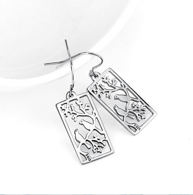 Enchanting Bird Branch Sterling Silver Earrings