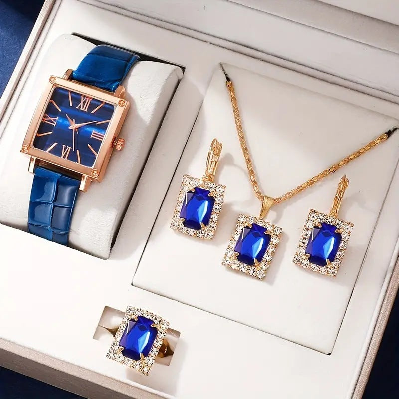 Dazzling Diamond-Accented Quartz Watch & Jewelry Set