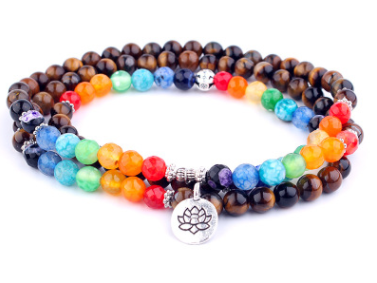 Natural Stone Rosary Bracelet Alloy 3D Lotus Life Tree Anklet Yoga Mala Necklace