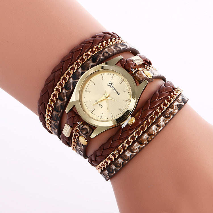 Ladies Wrap Watch Fashion Leopard Weave Bracelet Watch