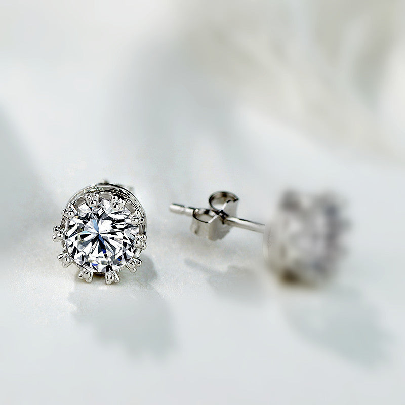 Diamond Zircon Crown Stud Earrings