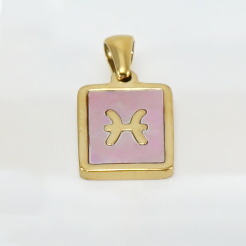 Stainless Steel Square Shell Zodiac Necklace