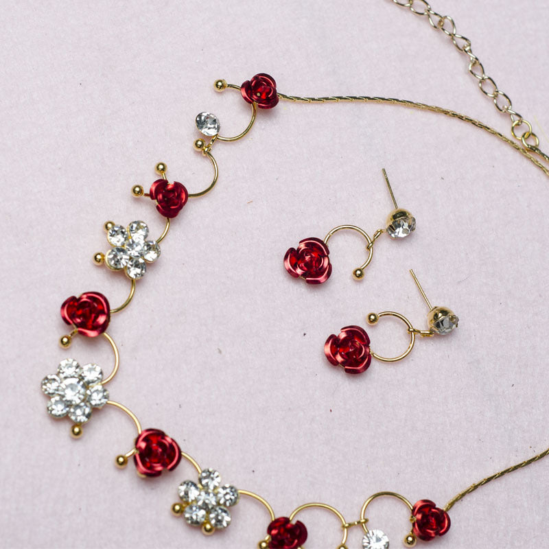 New Korean bridal jewelry necklace, earring, red rose necklace set, Wedding Toasting dress, accessories